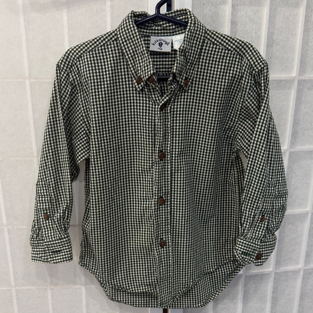 Kite strings Boys Green and White Gingham Collard Shirt Size 4T